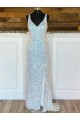 Discount V-Neck Sleeveless Long Sweep Train Velvet Sequin Prom Dress