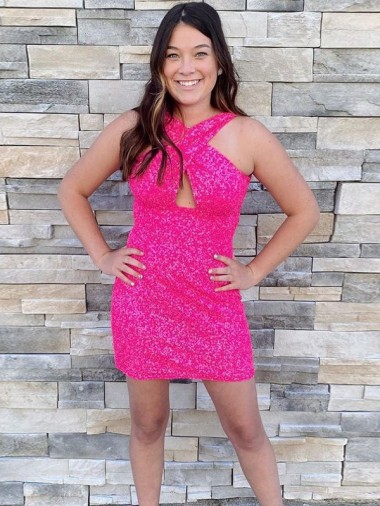Discount Halter Sleeveless Short Velvet Sequin Cocktail Prom Dress