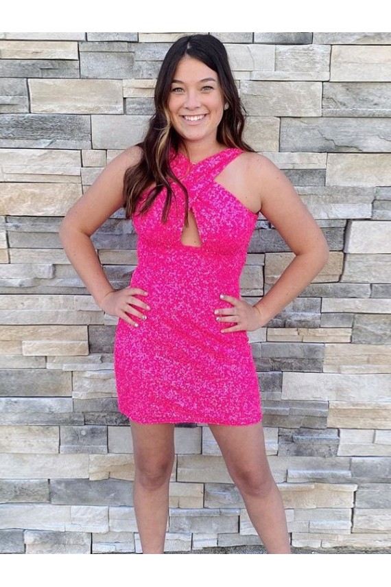 Discount Halter Sleeveless Short Velvet Sequin Cocktail Prom Dress