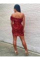 Discount Short One Shoulder Sleeveless Velvet Sequin Cocktail Prom Dress