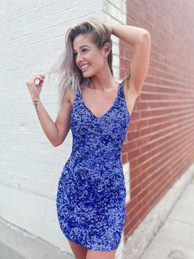 Discount Short Velvet Sequin V-Neck Sleeveless Prom Dress