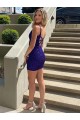 Discount Short V-Neck Sleeveless Velvet Sequin Prom Dress