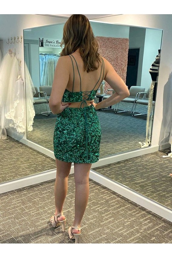 Discount V-Neck Sleeveless Short Velvet Sequin Prom Cocktail Dress