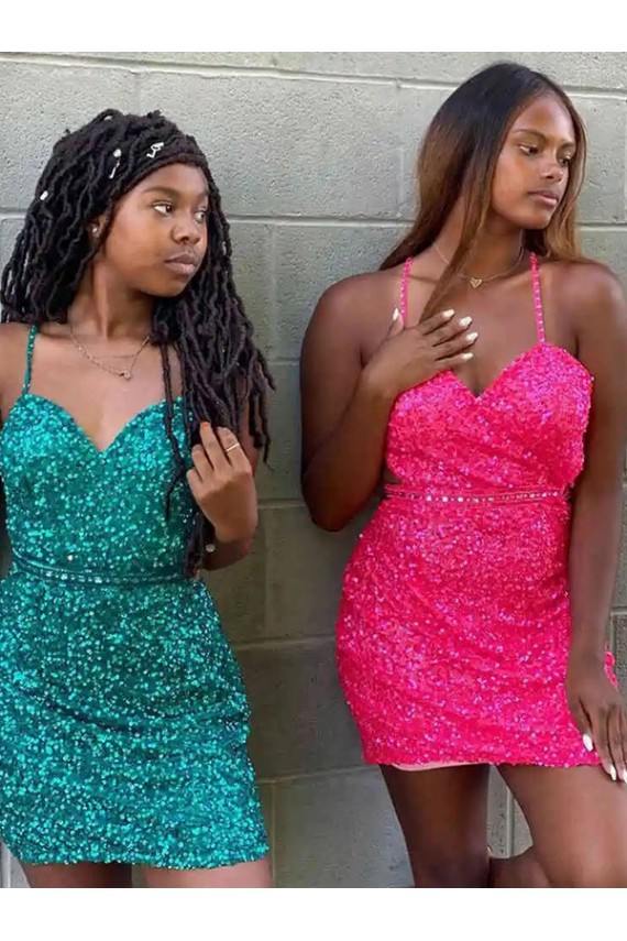 Discount V-Neck Sleeveless Short Velvet Sequin Cocktail Dress