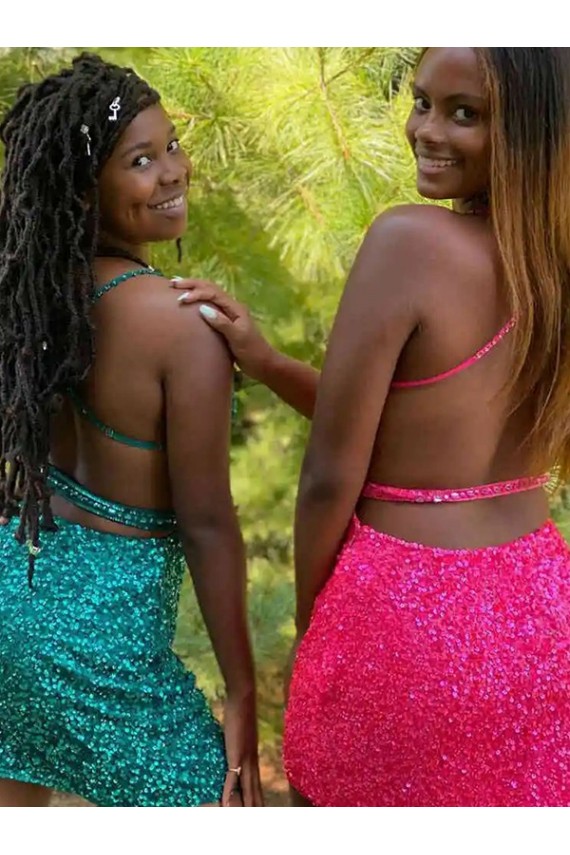 Discount V-Neck Sleeveless Short Velvet Sequin Cocktail Dress