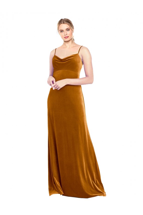 Discount Long Velvet Cowl Neck Slip Bridesmaid Dress / Prom Dress