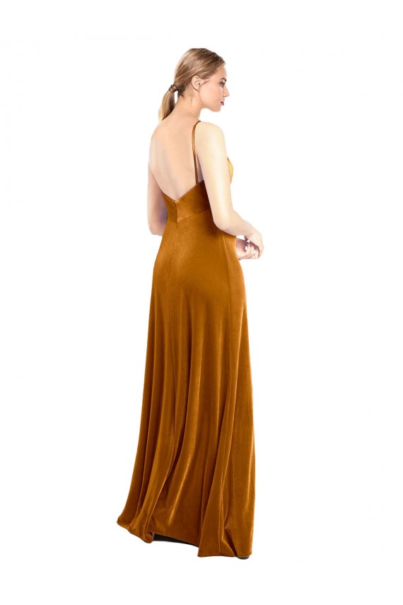 Discount Long Velvet Cowl Neck Slip Bridesmaid Dress / Prom Dress