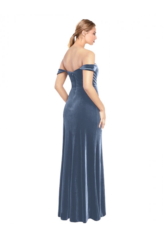 Discount Draped Sleeves Wide Scoop Neck Off the Shoulder Velvet Bridesmaid Dress / Prom Dress