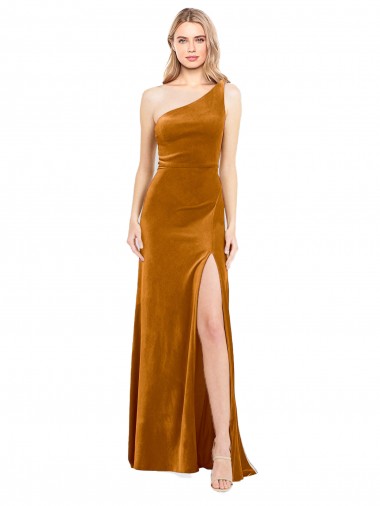 Discount Sleek One Shoulder Long Formal Velvet Bridesmaid Dress / Prom Dress