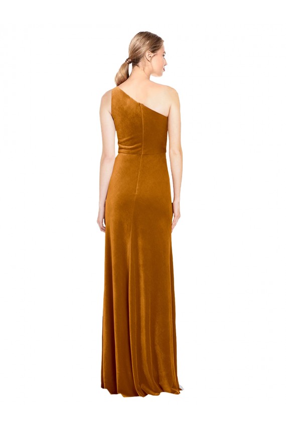 Discount Sleek One Shoulder Long Formal Velvet Bridesmaid Dress / Prom Dress
