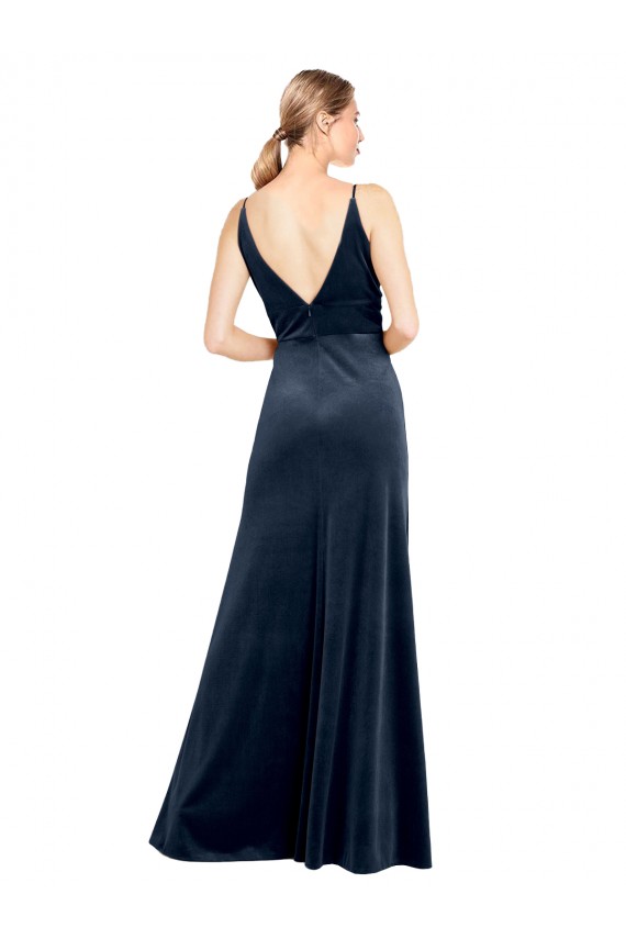 Discount V-Back Long Velvet Bridesmaid Dress / Prom Dress with Notched V-Neck and Spaghetti Straps