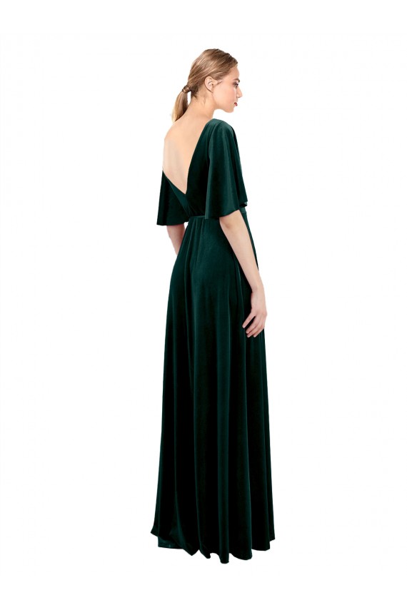 Discount Deep V-Neck Flutter Sleeves Long Velvet Wrap Bridesmaid Dress / Prom Dress