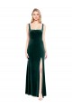 Discount Square Neck Full Length Velvet Bridesmaid Dress / Prom Dress with Side Slit