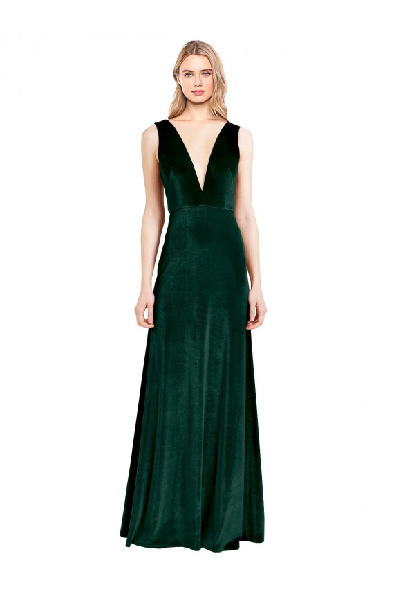 Discount Daring Deep V-Neck Long Full Length Formal Velvet Bridesmaid Dress / Prom Dress