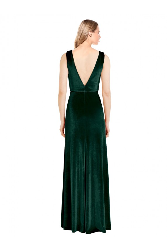 Discount Daring Deep V-Neck Long Full Length Formal Velvet Bridesmaid Dress / Prom Dress
