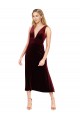 Discount Daring Plunging V-Neckline Short Midi Cocktail Length Velvet Bridesmaid Dress / Prom Dress