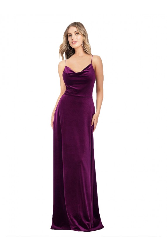 Discount Draped Neckline Spaghetti Straps Formal Velvet Bridesmaid Dress / Prom Dress
