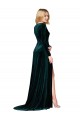 Discount Deep V-Neck Long Sleeves Formal Velvet Bridesmaid Dress / Prom Dress with High Side Split