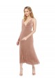 Discount Midi Cocktail Length Short V-Neck Velvet Bridesmaid Dress / Prom Dress with Notched Neckline