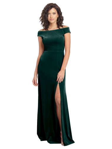 Discount Floor Length Cap Sleeves Long Formal Velvet Bridesmaid Dress / Prom Dress with High Side Slit
