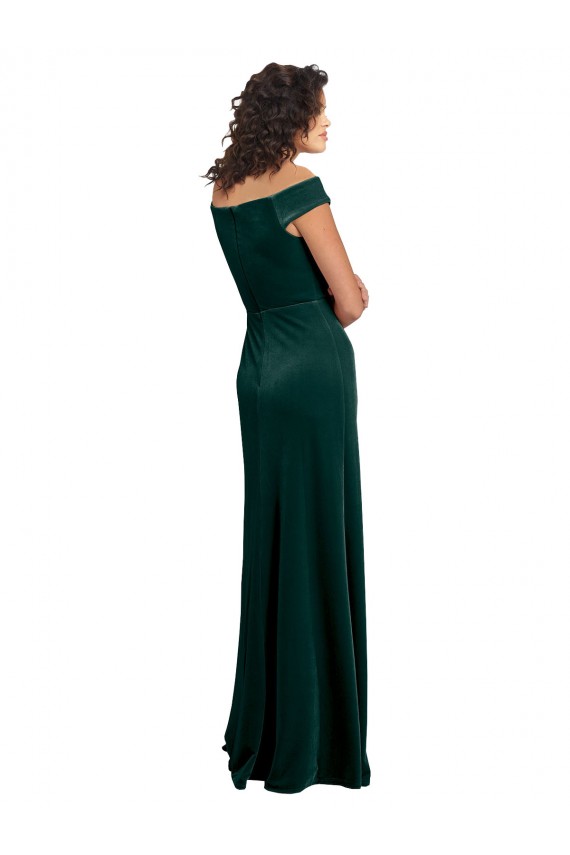 Discount Floor Length Cap Sleeves Long Formal Velvet Bridesmaid Dress / Prom Dress with High Side Slit