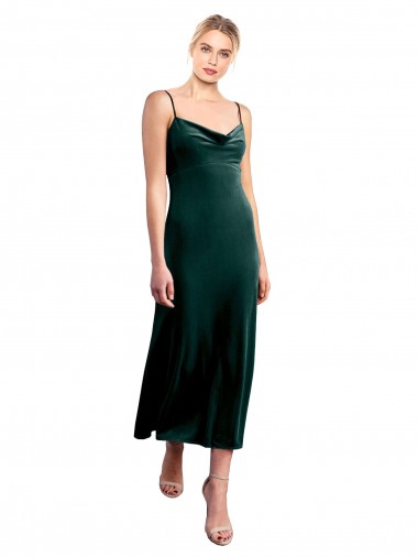 Discount Midi Cocktail Length Cowl Neck Velvet Slip Bridesmaid Dress / Prom Dress
