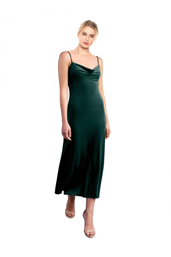 Discount Midi Cocktail Length Cowl Neck Velvet Slip Bridesmaid Dress / Prom Dress