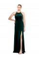Discount Long Jewel Neck Full Length Velvet Bridesmaid Dress / Prom Dress with Side Slit