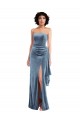 Discount Strapless Formal Velvet Maxi Bridesmaid Dress / Prom Dress with Draped Skirt