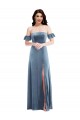 Discount Ruffle Sleeve Off the Shoulder Velvet Maxi Bridesmaid Dress / Prom Dress