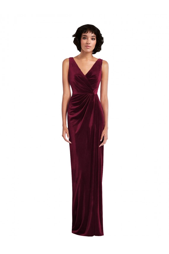 Discount Draped Skirt Faux Wrap Velvet Maxi Bridesmaid Dress / Prom Dress