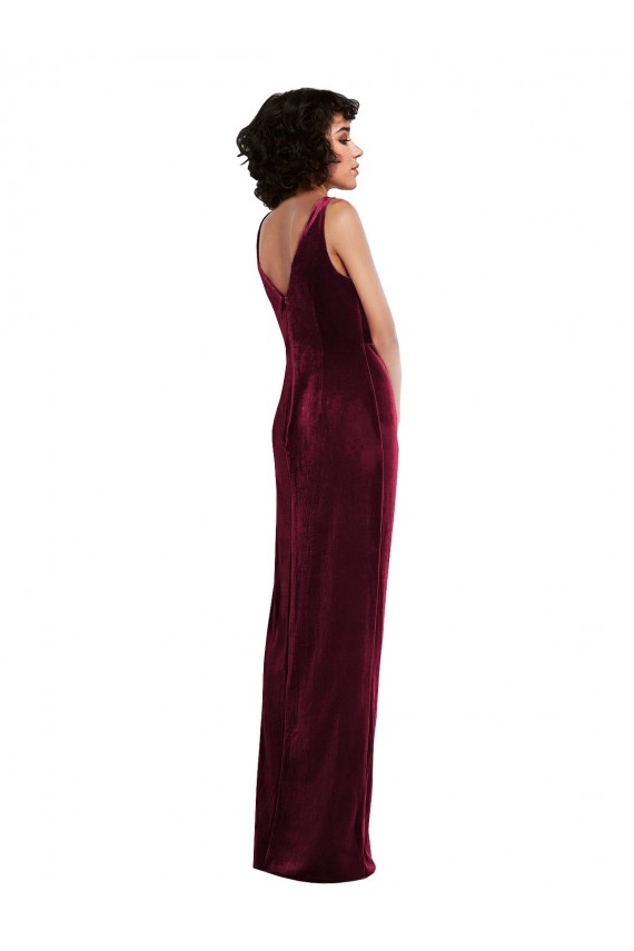 Discount Draped Skirt Faux Wrap Velvet Maxi Bridesmaid Dress / Prom Dress