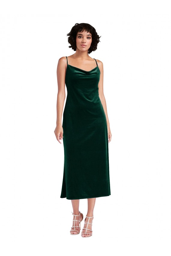 Discount Midi Length Cowl Neck Formal Velvet Short Cocktail Slip Bridesmaid Dress / Prom Dress