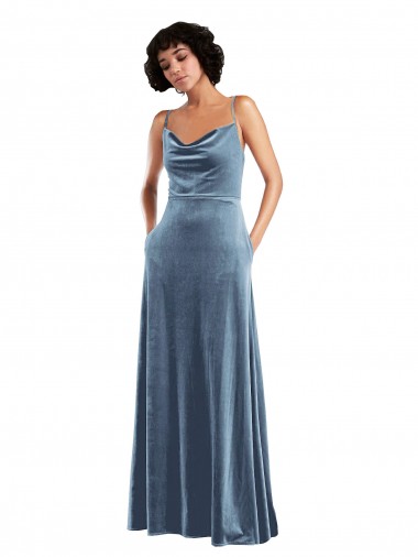 Discount Sleek Cowl Neck Velvet Maxi Bridesmaid Dress / Prom Dress with Pockets
