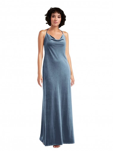 Discount Cowl Neck Convertible Velvet Maxi Slip Dress
