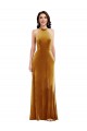 Discount High-Neck Halter Velvet Maxi Bridesmaid Dress / Prom Dress with Front Slit