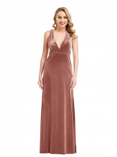 Discount Plunging Neckline Formal Velvet Maxi Bridesmaid Dress / Prom Dress with Criss Cross Open Back