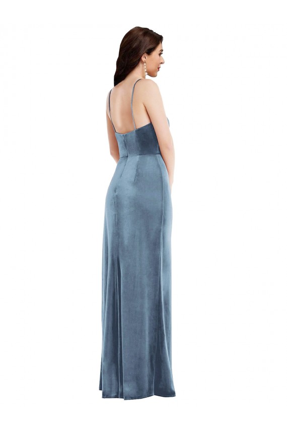 Discount Spaghetti Strap Formal Velvet Maxi Bridesmaid Dress / Prom Dress with Draped Skirt