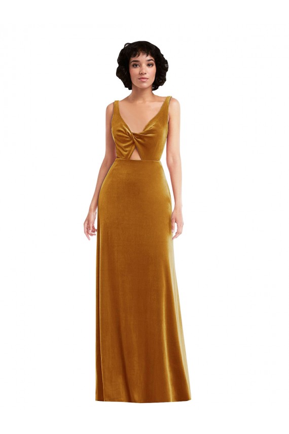 Discount Twist Front Cutout Velvet Maxi Bridesmaid Dress / Prom Dress with Pockets