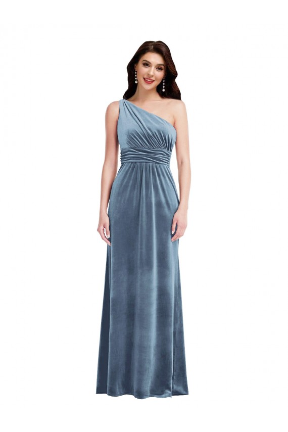Discount One Shoulder Draped Velvet Maxi Bridesmaid Dress / Prom Dress