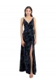 Discount Floral Velvet Surplice V-Neck Long Bridesmaid Dress with V-Back