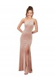 Discount One Shoulder Formal Stretch Velvet Bridesmaid Dress / Prom Dress with Front Slit