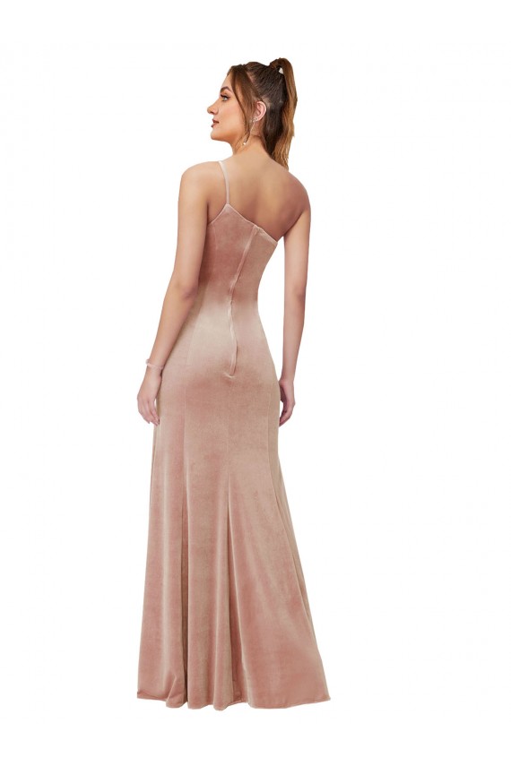 Discount One Shoulder Formal Stretch Velvet Bridesmaid Dress / Prom Dress with Front Slit