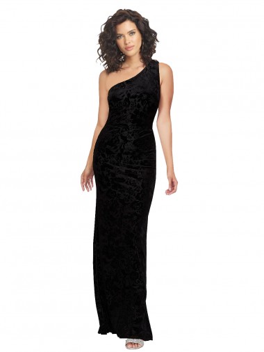 Discount One Shoulder Long Sheath Sleeveless Floral Velvet Bridesmaid Dress