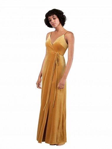 Discount Romantic Velvet Floor Length Formal Bridesmaid Dress / Prom Dress with Wrap Detail
