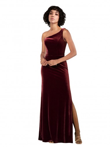 Discount Formal One Shoulder Floor-Length Velvet Bridesmaid Dress / Prom Dress
