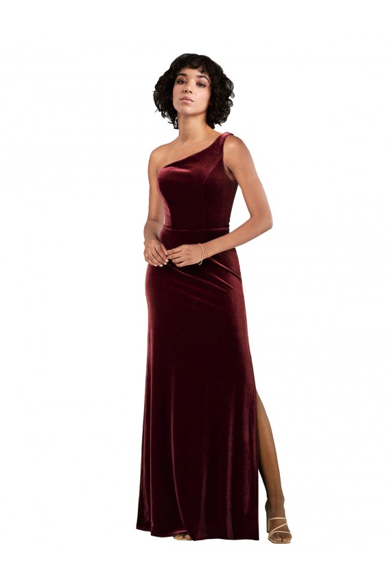 Discount Formal One Shoulder Floor-Length Velvet Bridesmaid Dress / Prom Dress