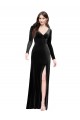 Discount Long Sleeves Formal Velvet Bridesmaid Dress / Prom Dress with V-Neckline and Thigh Slit