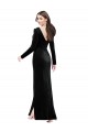 Discount Long Sleeves Formal Velvet Bridesmaid Dress / Prom Dress with V-Neckline and Thigh Slit