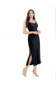 Discount Midi Cocktail Length Formal Velvet Bridesmaid Dress / Prom Dress with Cowl Neck and Spaghetti Straps